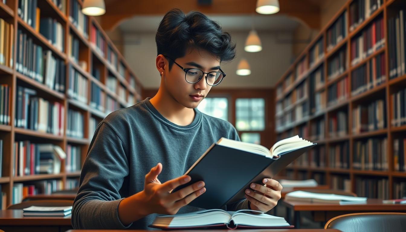 Student using learning strategies while studying